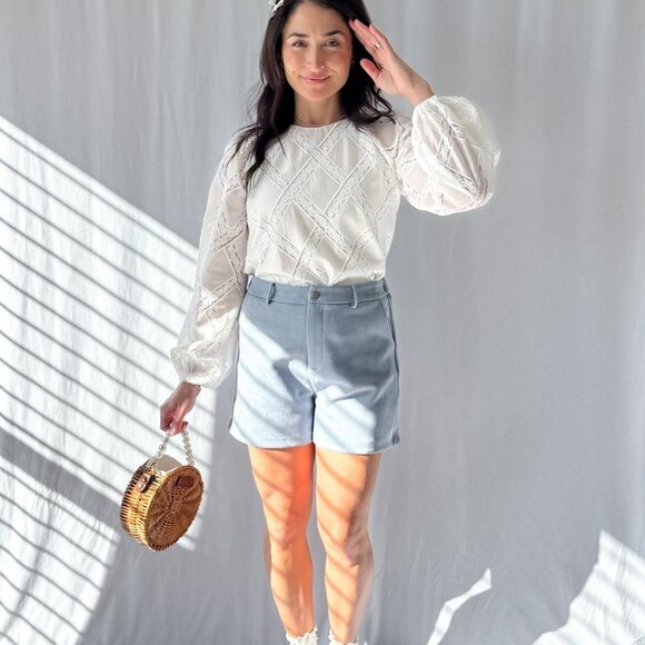 Le Paris Stretch Micro Suede Shorts | Sadie & Sage | Blue - Picture 9 of 12